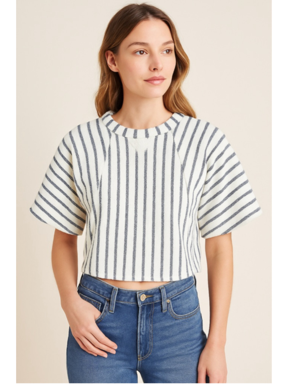 Dolan Anthropologie Striped Boxy Cropped Knit Top Small